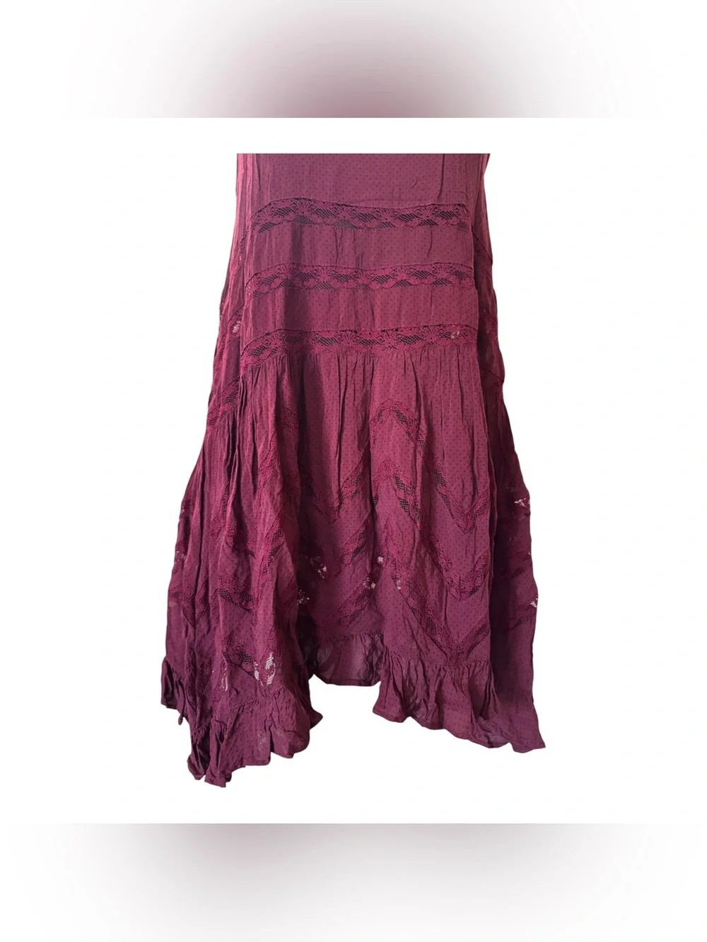 Free People Voile Trapeze Slip Mini Dress in Burgundy Polka Dot, Size XS